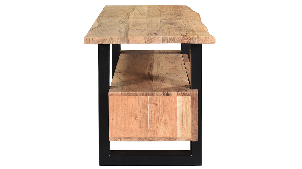 Mueble TV con 3 cajones de madera de acacia maciza y metal 130 cm WAYI